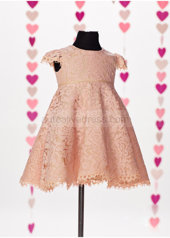 A-line Cotton Lace Knee Length  Baby Girl Flower Girl Dress